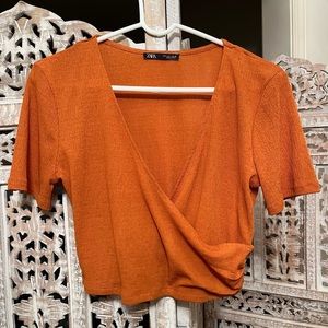 3. EUC Zara Sz Large Rust Babydoll Cropped Blouse!